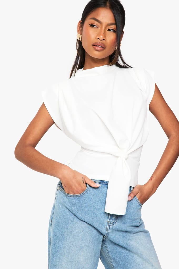 boohoo Dames Crepe Knot Cowl Neck Blouse | Wit | Maat: 36