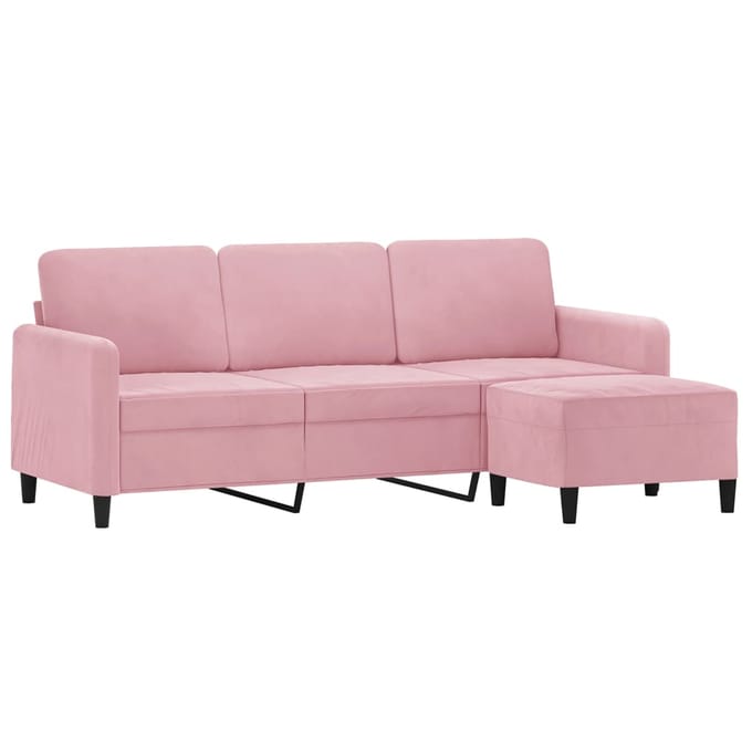 vidaXL - Driezitsbank - met - voetenbank - 180 - cm - fluweel - roze