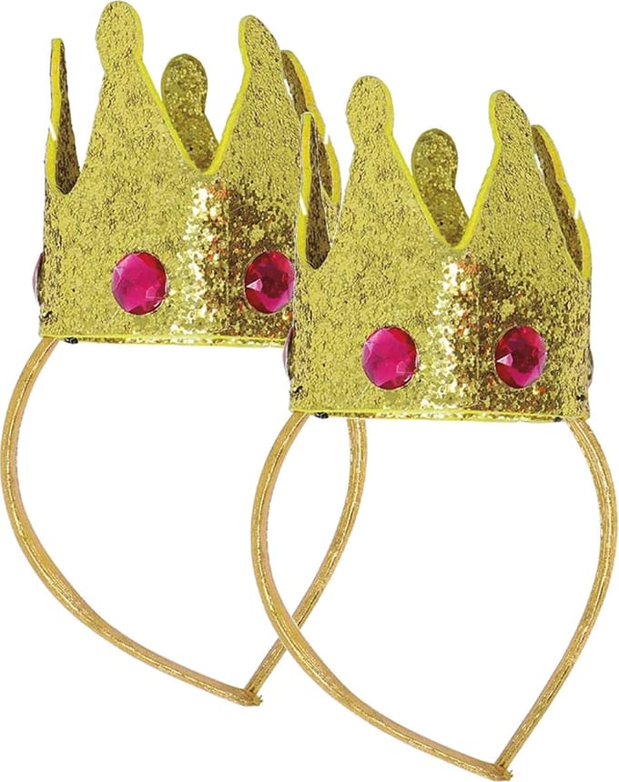 Guirca Queen diadeem met kroon - 2x - goud - koningsdag/verkleden