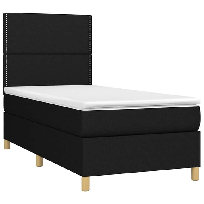 vidaXL - Boxspring - met - matras - en - LED - stof - zwart - 90x200 - cm