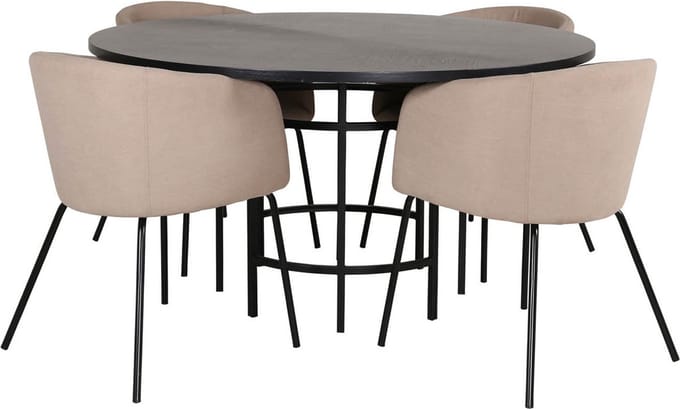 Copenhagen eethoek eetkamertafel bruin en 4 Berit eetkamerstal beige.