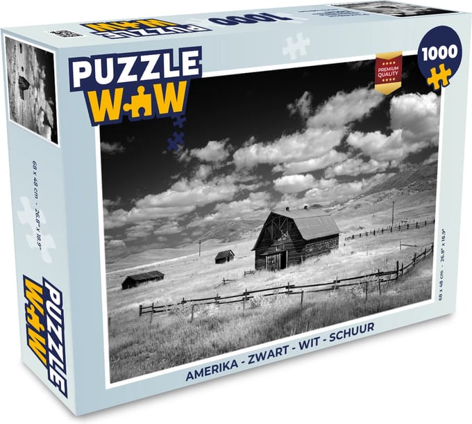 Puzzel Amerika - Zwart - Wit - Schuur - Legpuzzel - Puzzel 1000 stukjes volwassenen