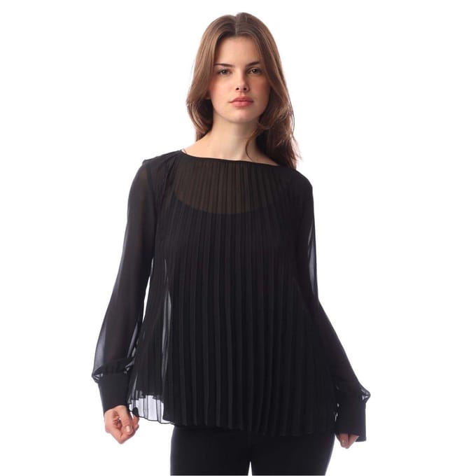 Boss Dames Ipuna Geplooide Chiffon Blouse (Zwart)