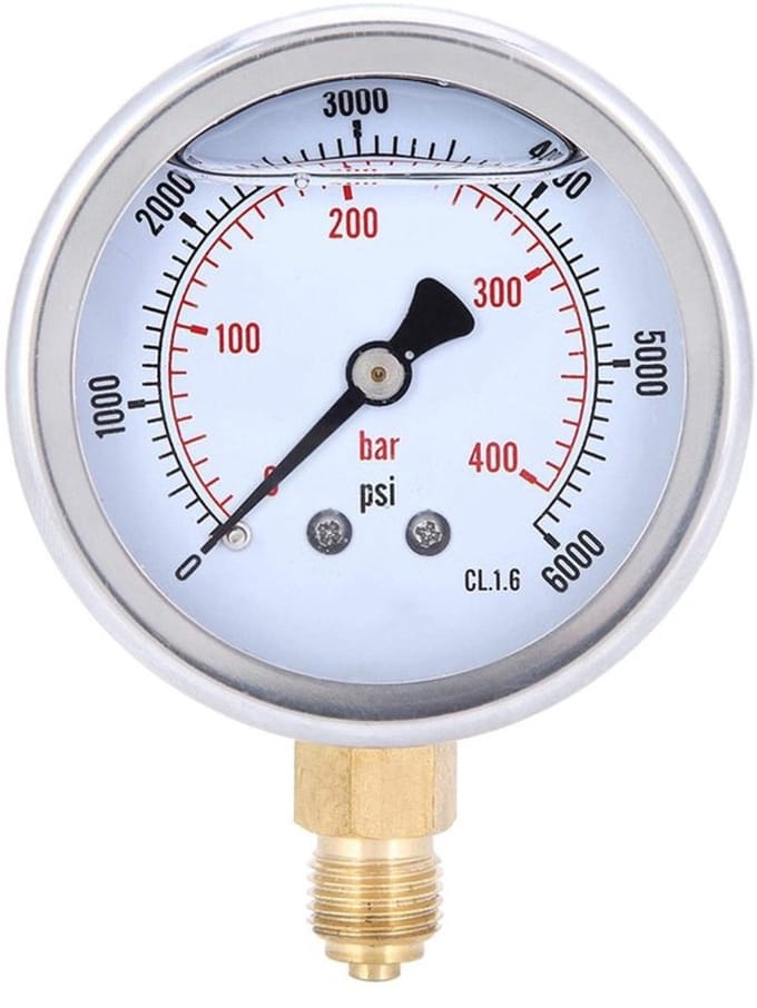 Allecto - Drukmeter - 400 bar - Rvs - 1/4 Bsp Aansluiting - Precisie
