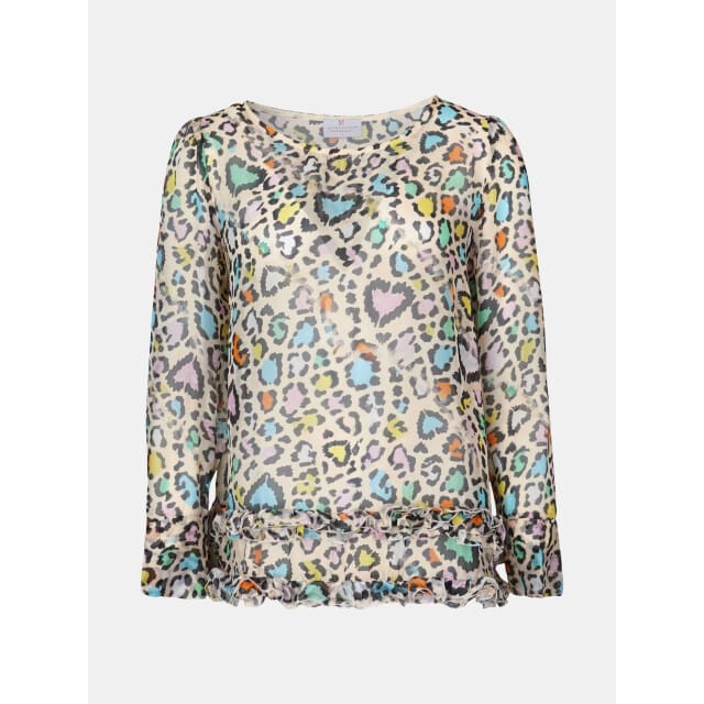 Mucho Gusto Blouse torre di palme beige met multicolor luipaardprint