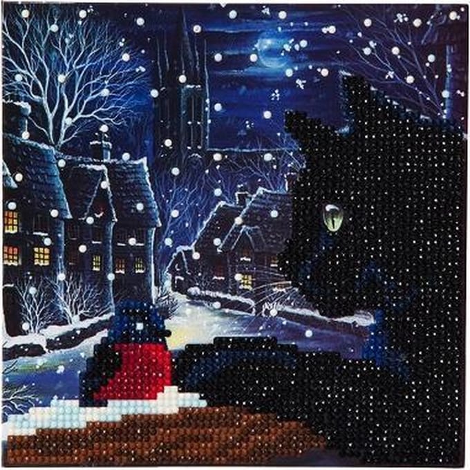 Diamond Painting Crystal Card Kit ® Curious cat, 18x18 cm, Partial Painting‎‎