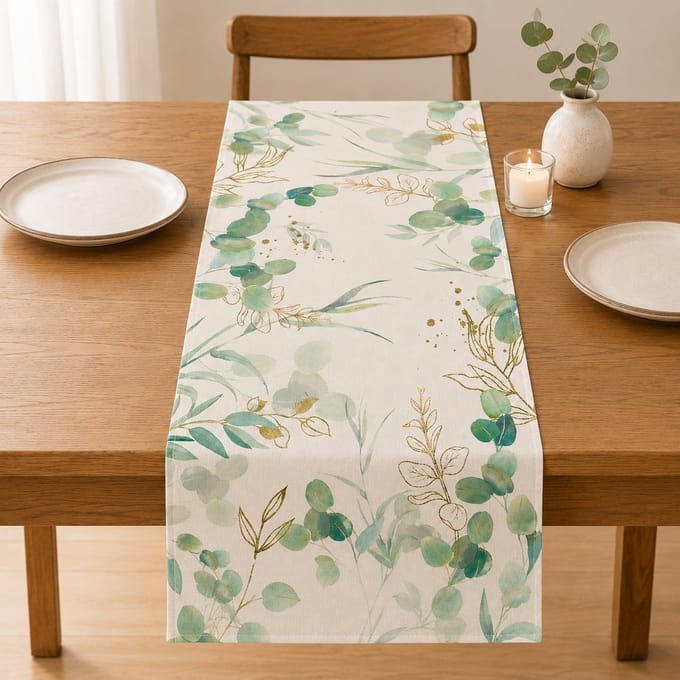 Blazelife Home Bedrukt Velvet textiel Tafelloper - Fluweel - Runner 40*140 - Eucalyptusblad