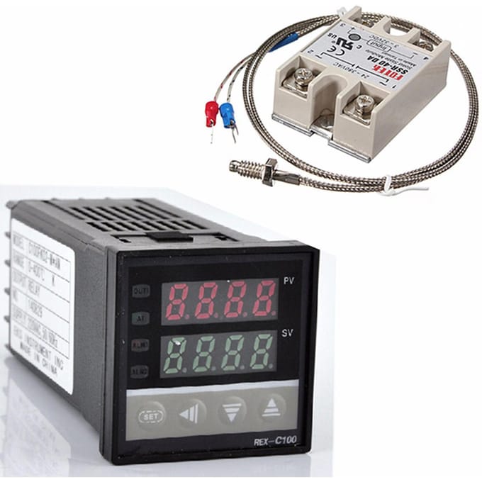 Digitale LCD PID REX C100 Temperatuurregelaar Set + K Thermokoppel + Max.40A SSR black