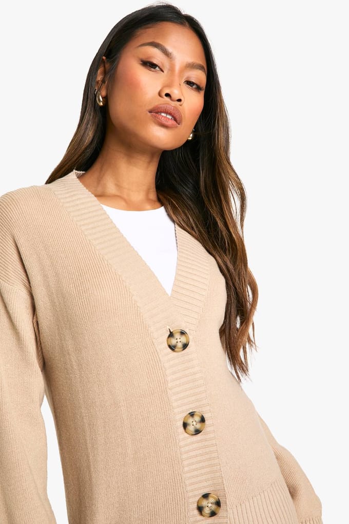 boohoo Dames Premium geribbelde oversized slordige gebreide cardigan | Oatmeal | Maat: Small