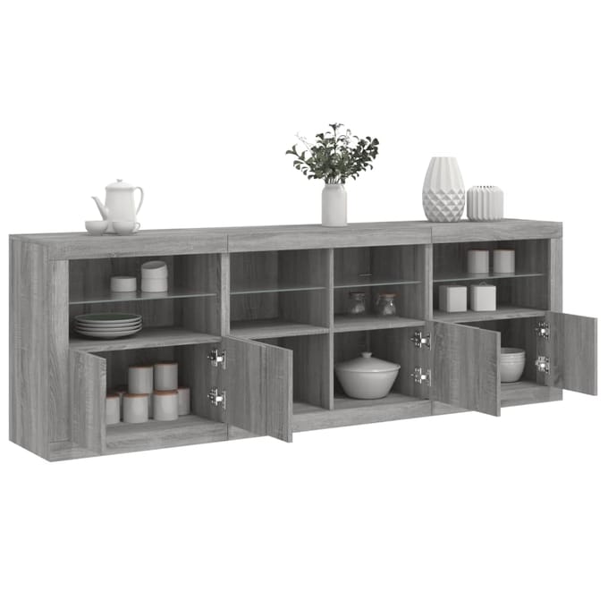 vidaXL - Dressoir - met - LED-verlichting - 202x37x67 - cm - grijs - sonoma - eiken