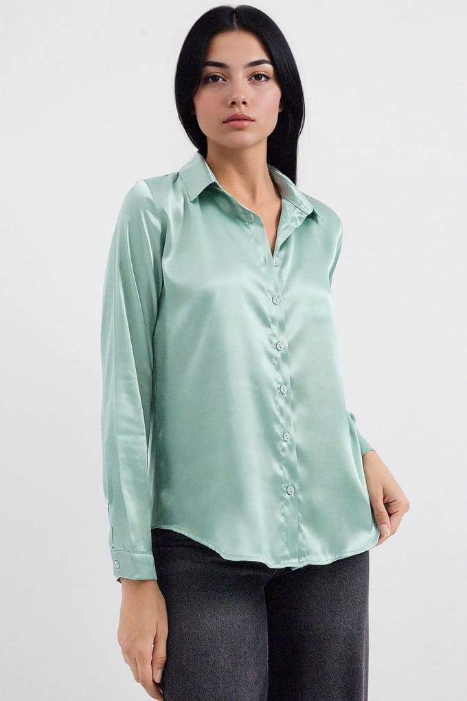 Satin Lange Mouwen Knopf Hem