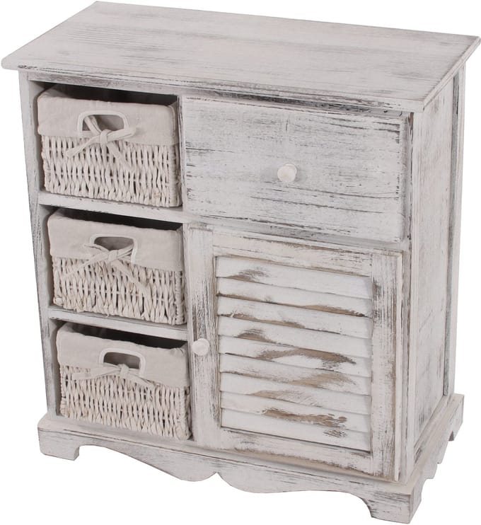 Ladekast Kast met 3 manden 63x60x30cm, shabby look, vintage ~ wit