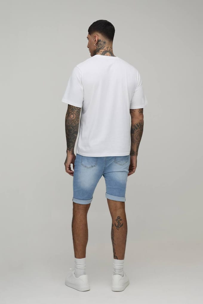 Tall Essential Skinny Stretch Fit Denim Shorts | Light Blue | Size 48