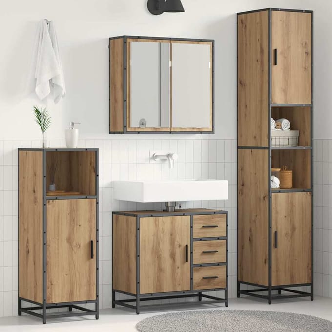 vidaXL - Badkamermeubel - Set - 3 - st - Artisan - Eiken - Bewerkt - hout
