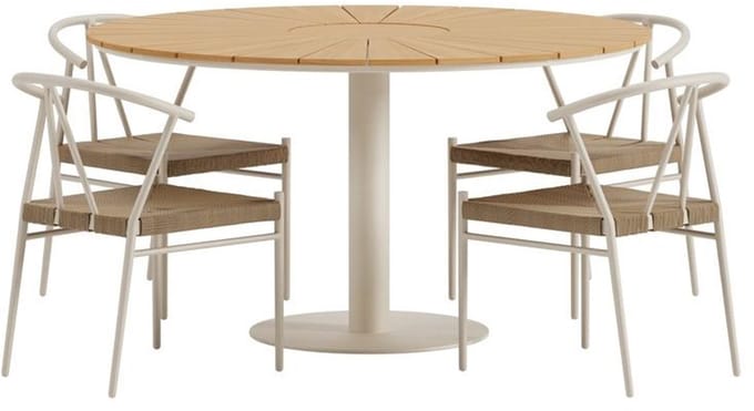 Svea - Amanda ronde eettafel - beige + 4x Nick eetkamerstoelen - beige