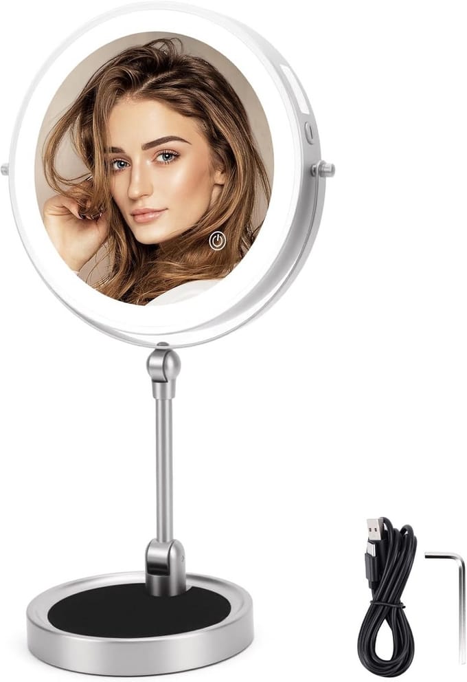 Oplaadbare Make-up Spiegel met Verlichting en 5X Vergroting