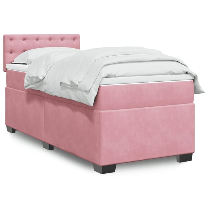 vidaXL - Boxspring - met - matras - fluweel - roze - 90x190 - cm