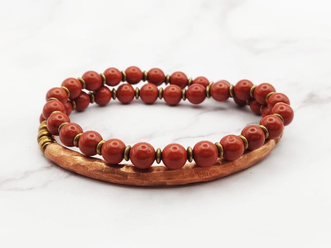 Mei's - Tibetan Coppery Jasper - armband dames - koper rood - polsmaat 16 cm