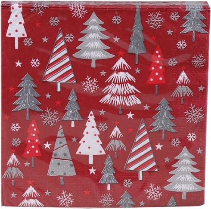 Kerst tafel servetten 40x stuks van 33 x 33 cm - Kerstbomen print