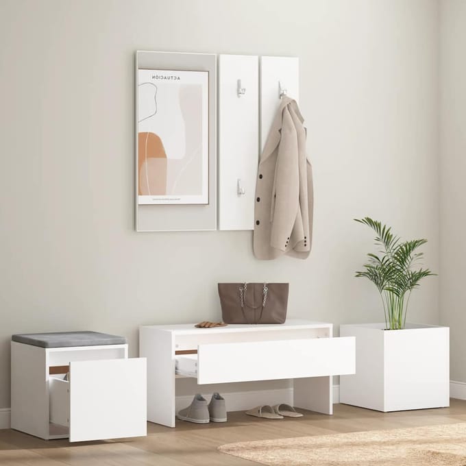 vidaXL - Garderobe - set - bewerkt - hout - wit