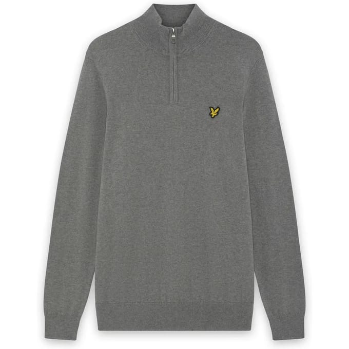 Lyle & Scott Half Zip Pullover Merinowol Grijs - Maat L - Heren - Quarter zip