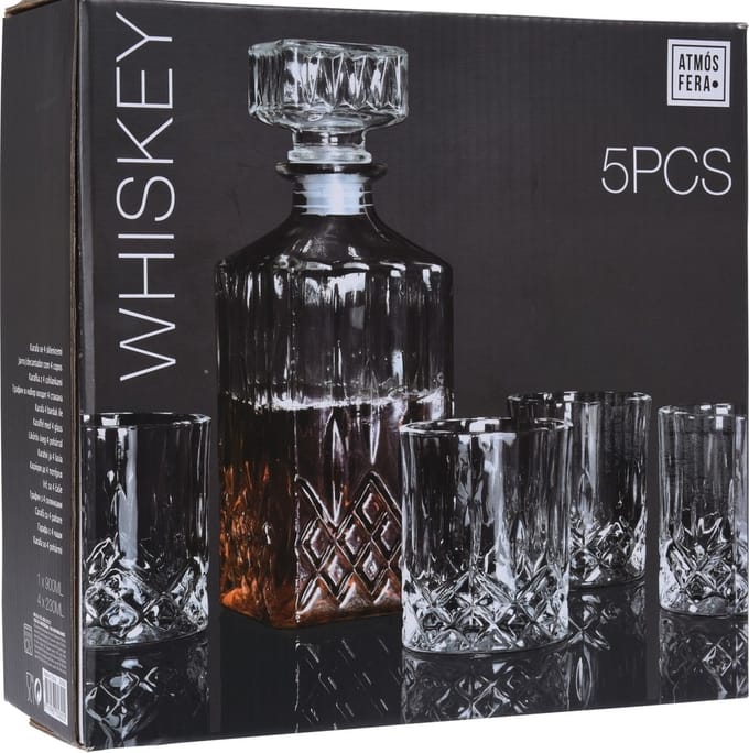 Whisky Karaf set - 0.9 L - Incl. 4 Glazen - ATMOS FERA