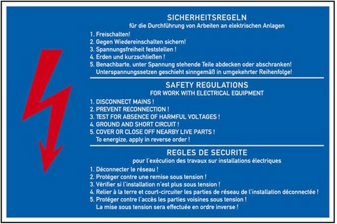 Safety regulations sticker 300 x 200 mm