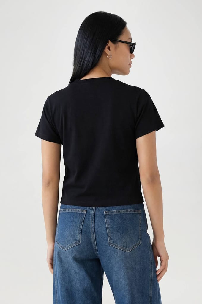 boohoo Dames Positano Postzegel Print Baby Tee | Zwart | Maat: Small