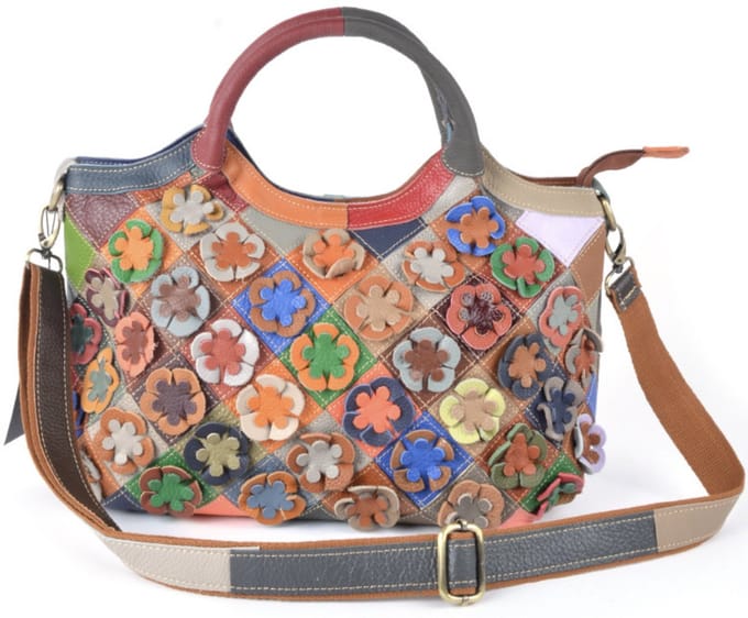 Leren tas met bloemen - Pomme Chatelaine.NL