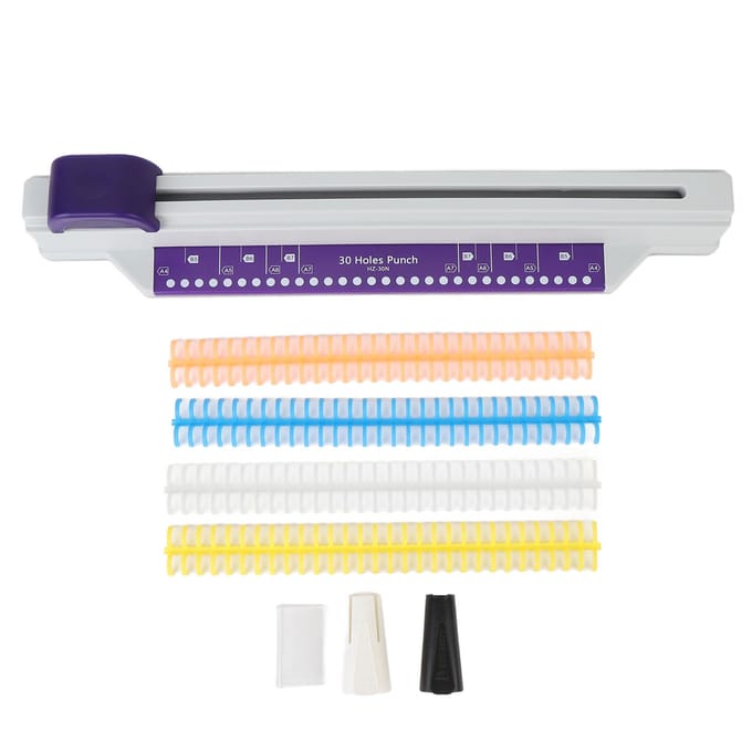 30 Gaats Perforator 6 Vel Capaciteit Handduw A4 Papierperforator Inbindmachine met 4 Losbladstrips white