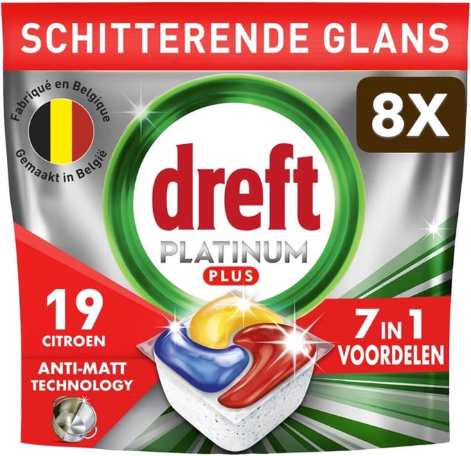 8 x Dreft Vaatwastabletten Platinum Plus All In One Citroen - 19 stuks