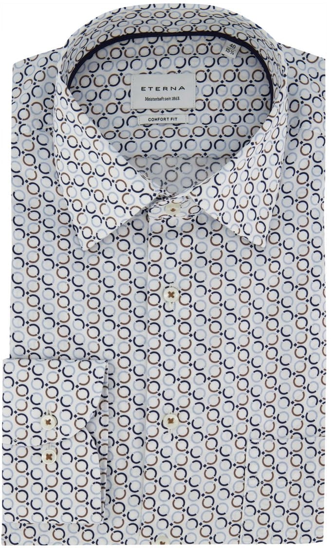 Overhemd Eterna wijde fit blauw printje