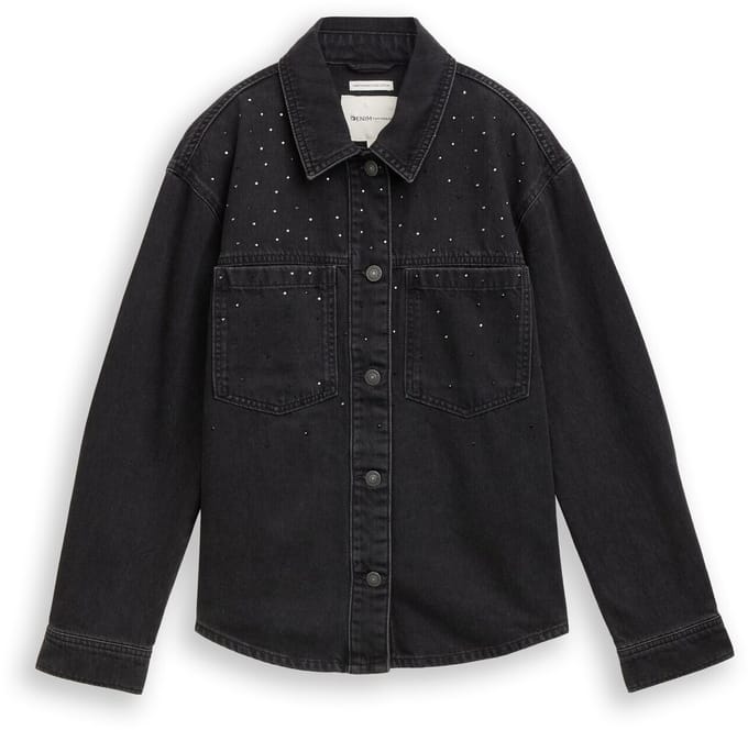 Tom Tailor Denim - Spijkerjasje met strass - Maat XS - black stone wash denim