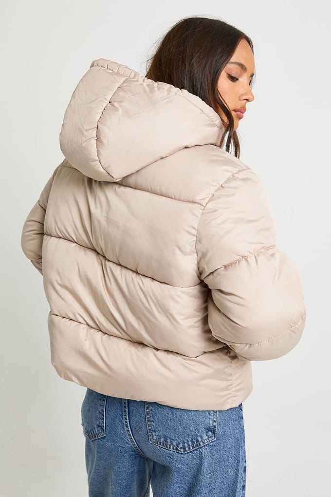 boohoo Dames Capuchon gevoerde pufferjas | Stone | Maat: 6