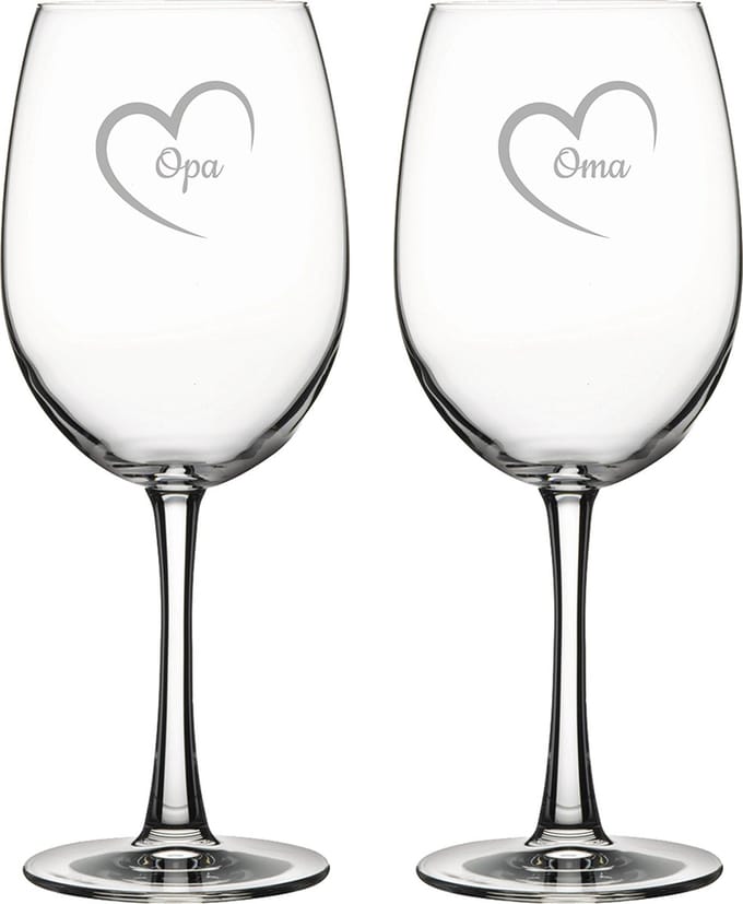 Gegraveerde Rode wijnglas 46cl Opa met hartje & Oma met hartje
