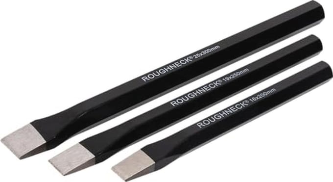 Cold Chisel Set - 3 Pieces with Canvas Tool Roll - 16x200mm, 19x250mm, 25x300mm