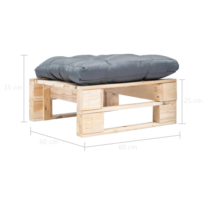 vidaXL - Tuinpoef - met - grijs - kussen - pallet - hout - naturel
