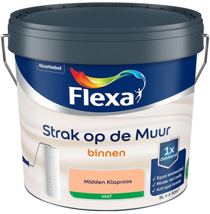 Flexa - Strak Op De Muur Binnen Mat - Midden Klaproos - Mengverf - 5 L