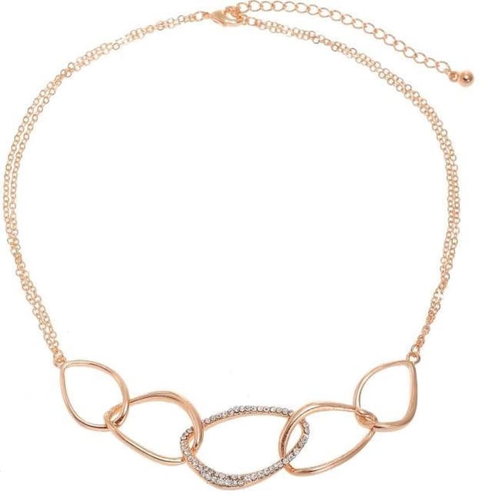 Behave - Ketting met 5 schakels en steentjes - Rosé goudkleur - 41 cm