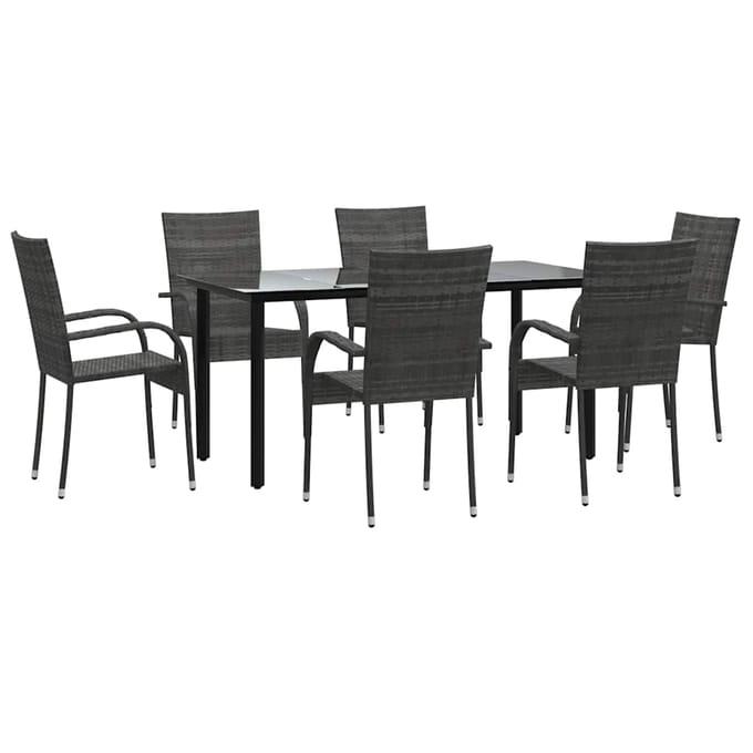 vidaXL - 7-delige - Tuinset - poly - rattan - grijs
