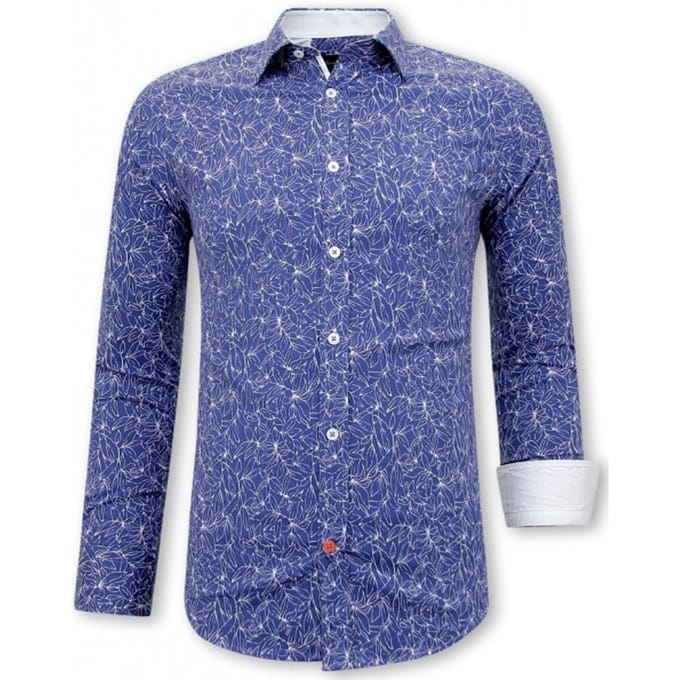 Heren Overhemd Bloemenprint- Slim Fit - 3085 - Blauw