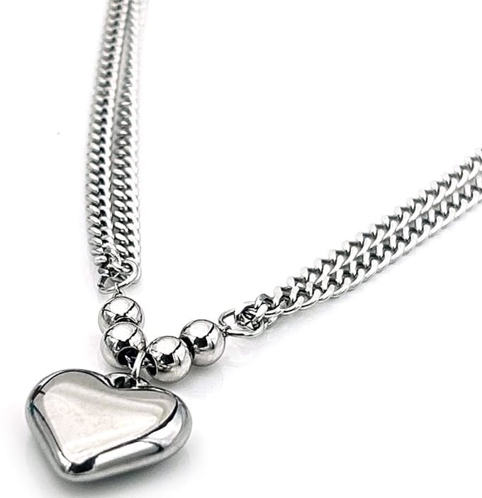 Ketting layered hart - RVS - 40-45 cm – valentijn – cadeau
