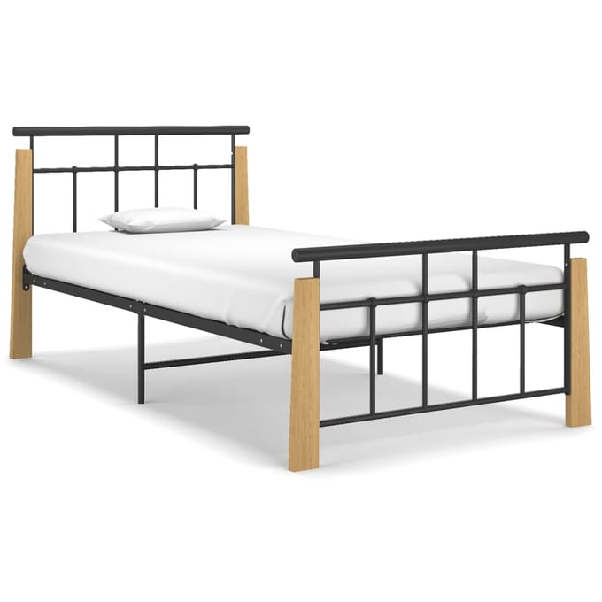vidaXL - Bedframe - metaal - en - massief - eikenhout - 100x200 - cm