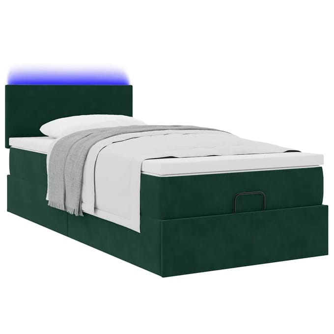 vidaXL - Ottoman - bed - met - matras - en - LED's - 100x200 - cm - fluweel - donkergroen