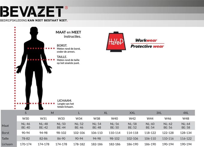 HaVeP Basic 2136  Overall - Zwart - Maat 52