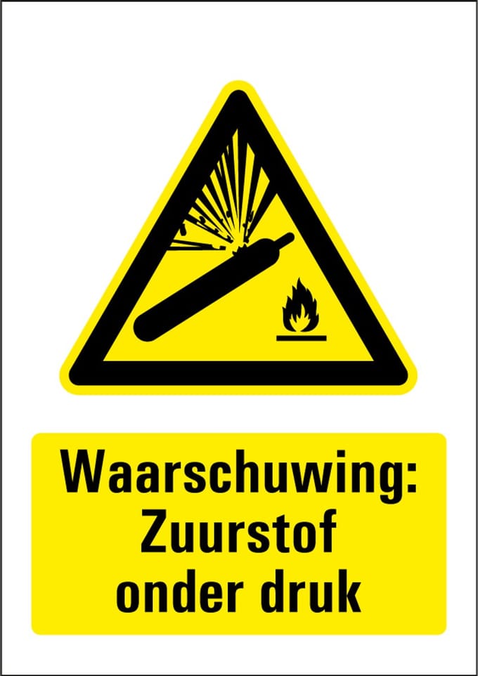 Zuurstof onder druk bord, kunststof 210 x 297 mm