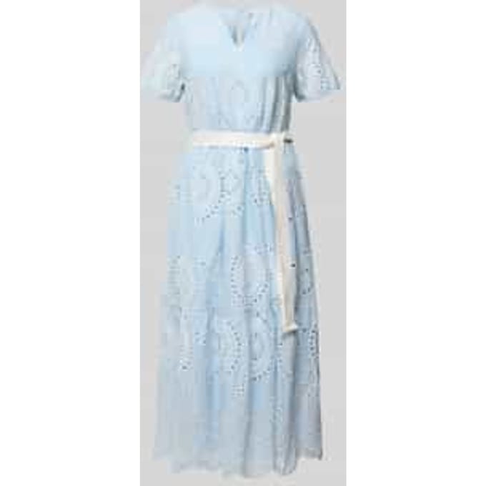 midi-jurk met broderie en strikceintuur