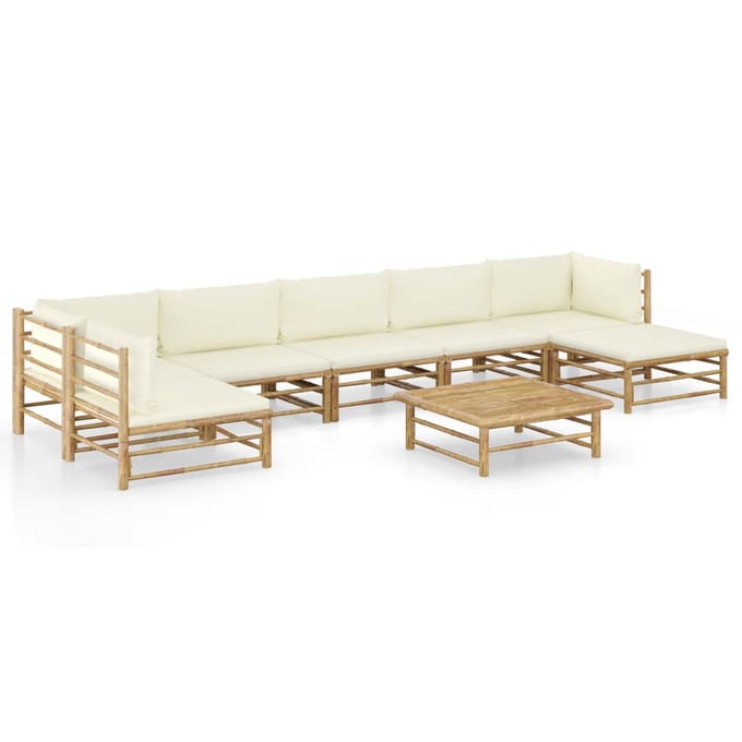 vidaXL - 8-delige - Loungeset - met - crèmewitte - kussens - bamboe