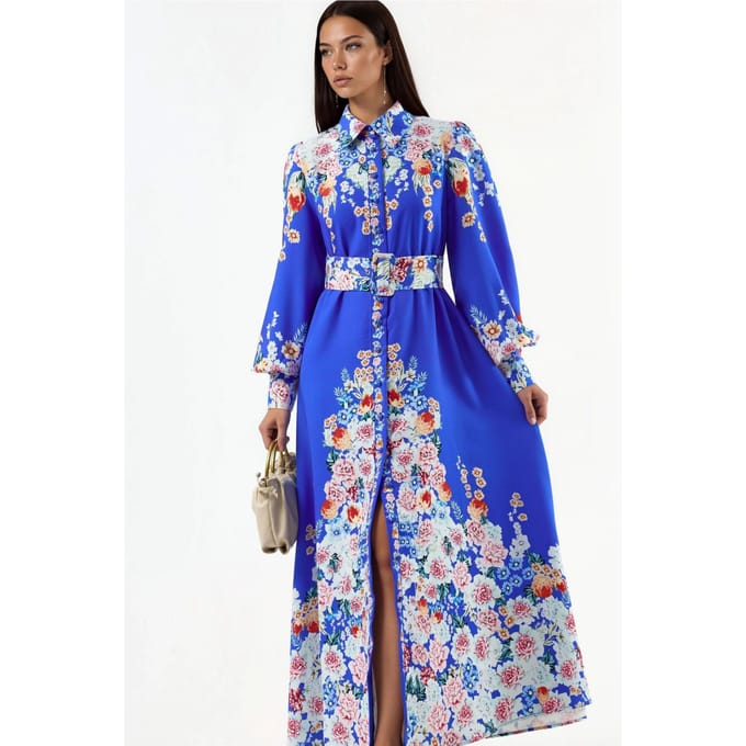 Bloemen Maxi-jurk met Knopenluiting
