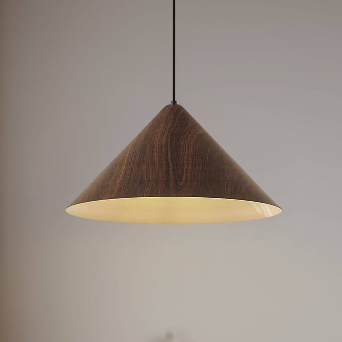 Lindby hanglamp Clarine, walnoot, Ø 50 cm, metaal